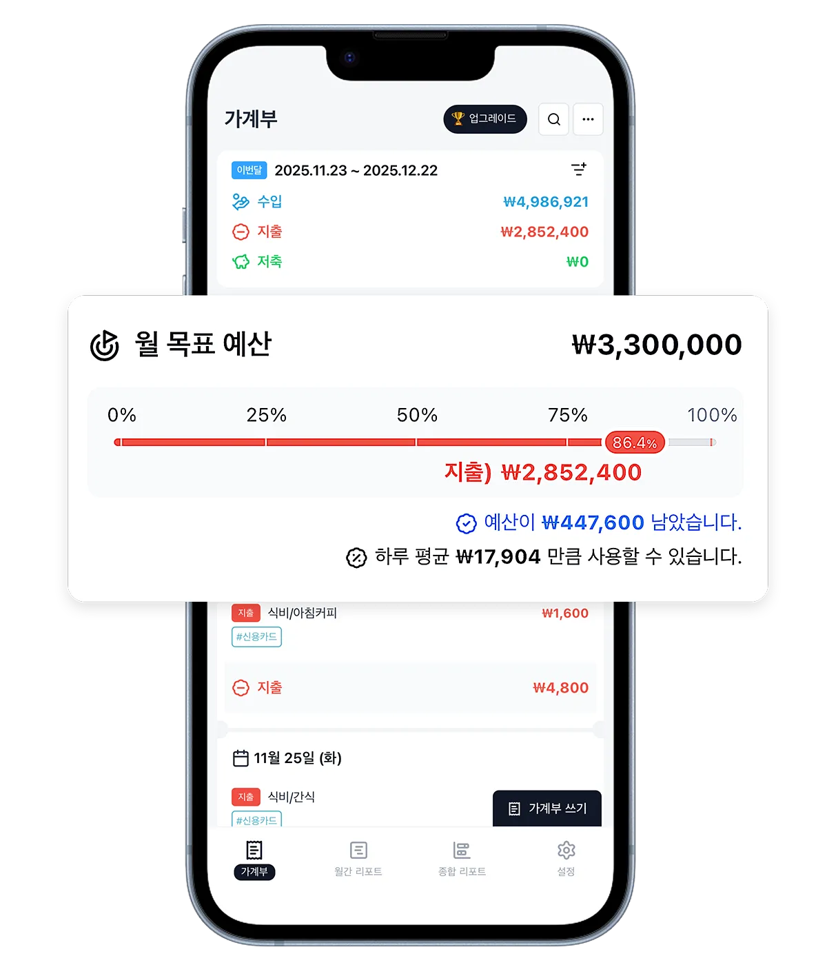 심플한 가계부 예산 입력 화면