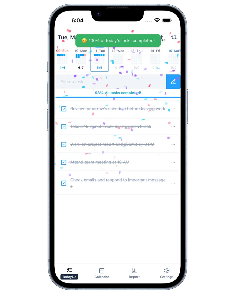 TodayDo minimalist to-do app interface screenshot
